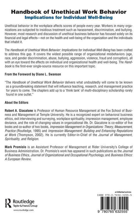 Produktbild: Handbook of Unethical Work Behavior