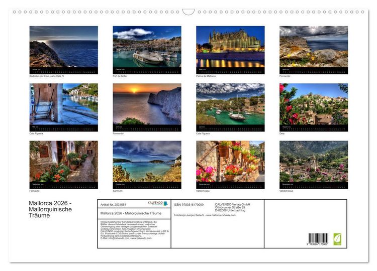 Produktbild: Mallorca 2026 - Mallorquinische Tr&auml;ume (Wandkalender 2026 DIN A2 quer), CALVENDO Monatskalender