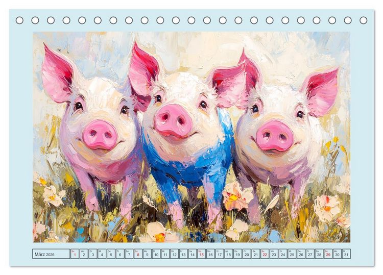 Produktbild: Lustiges Borstenvieh. Zauberhafte Schweinchen im &Ouml;lgem&auml;lde-Stil (Tischkalender 2026 DIN A5 quer), CALVENDO Monatskalender