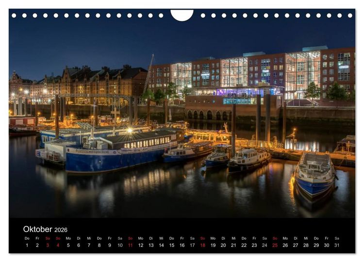 Produktbild: Hamburg - Lichter der Nacht (Wandkalender 2026 DIN A4 quer), CALVENDO Monatskalender