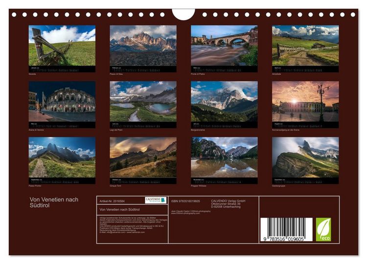 Produktbild: Von Venetien nach S&uuml;dtirol (Wandkalender 2026 DIN A4 quer), CALVENDO Monatskalender
