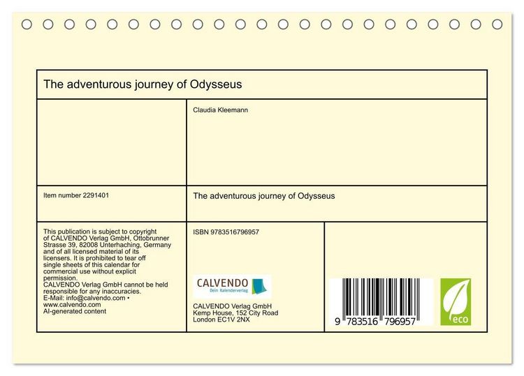 Produktbild: The adventurous journey of Odysseus (Desk Calendar 2027 DIN A5 landscape), CALVENDO 12 Month DeskCalendar