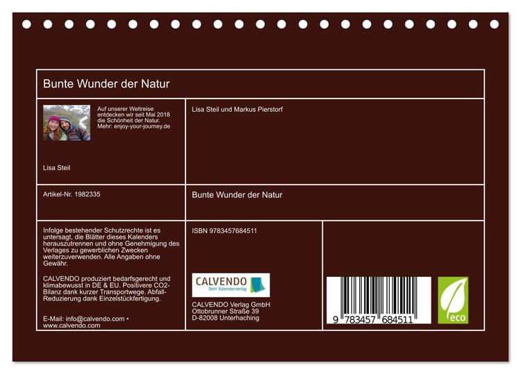 Produktbild: Bunte Wunder der Natur (Tischkalender 2026 DIN A5 quer), CALVENDO Monatskalender