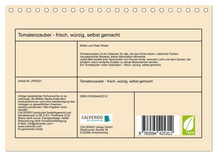 Produktbild: Tomatenzauber - frisch, w&uuml;rzig, selbst gemacht (Tischkalender 2027 DIN A5 quer), CALVENDO Monatskalender