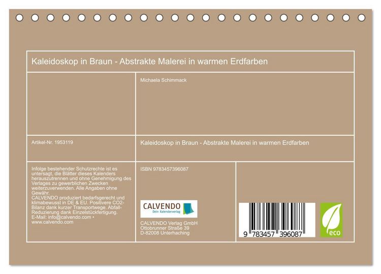 Produktbild: Kaleidoskop in Braun - Abstrakte Malerei in warmen Erdfarben (Tischkalender 2026 DIN A5 quer), CALVENDO Monatskalender