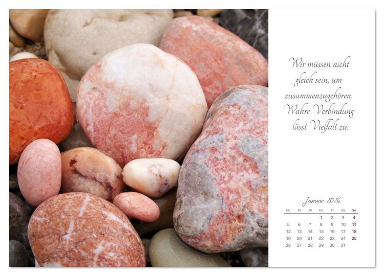 Produktbild: Steine des Lebens. Steine als Spiegel des Lebens mit Bildern und leisen Gedanken (Wandkalender 2026 DIN A4 quer), CALVENDO Monatskalender