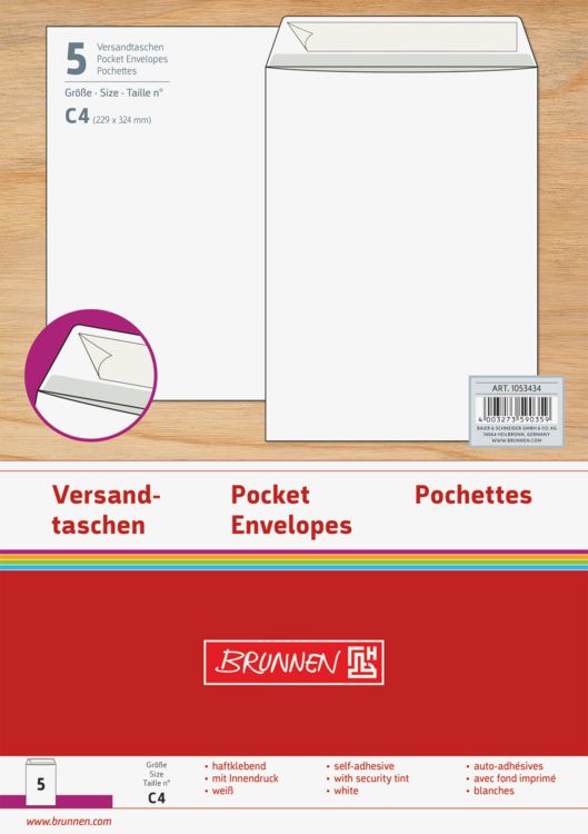 Produktbild: Brunnen Versandtasche C4 wei&szlig; 5 St&uuml;ck