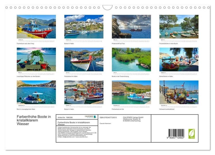 Produktbild: Farbenfrohe Boote in kristallklarem Wasser (Wandkalender 2026 DIN A3 quer), CALVENDO Monatskalender