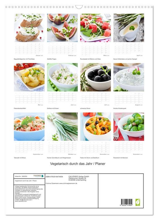 Produktbild: Vegetarisch durch das Jahr / Planer (Wandkalender 2026 DIN A2 hoch), CALVENDO Monatskalender