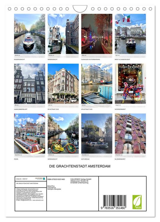 Produktbild: DIE GRACHTENSTADT AMSTERDAM (Wandkalender 2026 DIN A4 hoch), CALVENDO Monatskalender