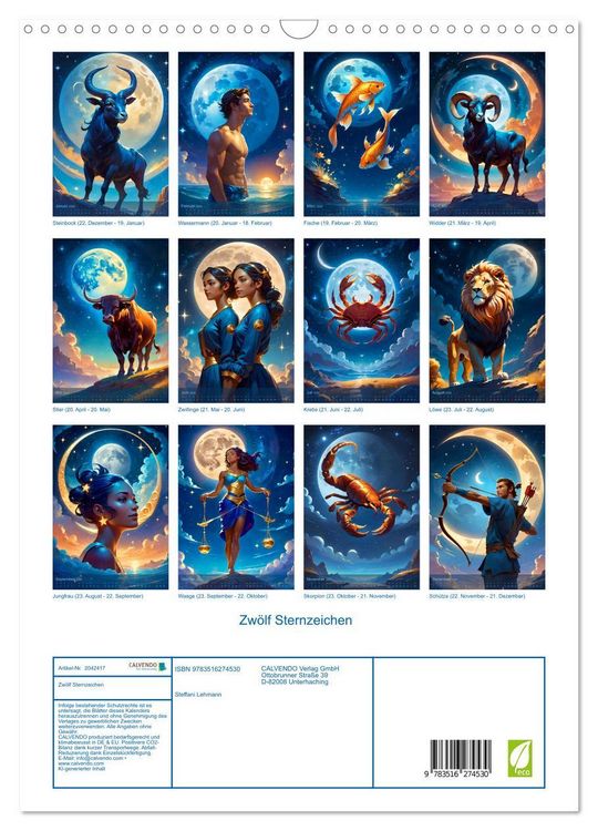 Produktbild: Zw&ouml;lf Sternzeichen (Wandkalender 2026 DIN A3 hoch), CALVENDO Monatskalender