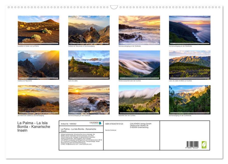 Produktbild: La Palma - La Isla Bonita - Kanarische Inseln (Wandkalender 2026 DIN A2 quer), CALVENDO Monatskalender