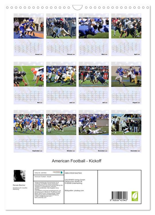 Produktbild: American Football - Kickoff (Wandkalender 2026 DIN A3 hoch), CALVENDO Monatskalender
