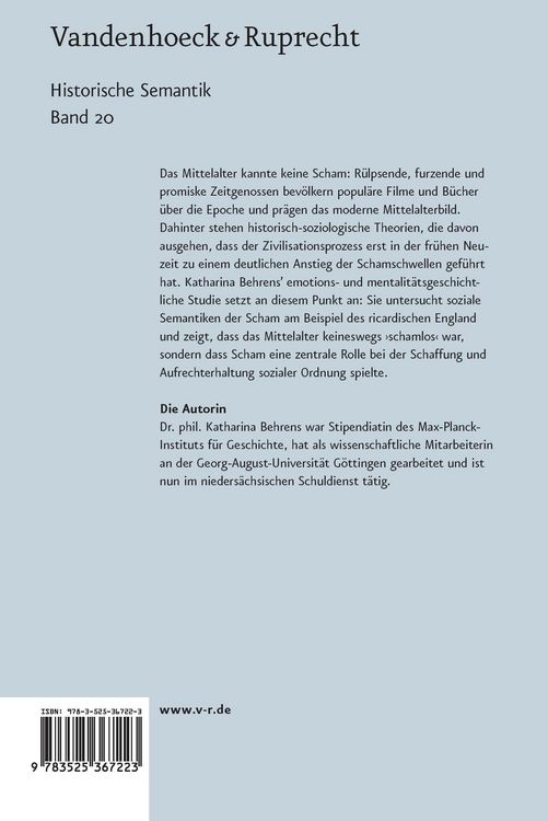 Produktbild: Scham &ndash; zur sozialen Bedeutung eines Gef&uuml;hls im sp&auml;tmittelalterlichen England
