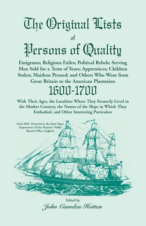 Produktbild: The Original Lists of Persons of Quality; Emigrants; Religious Exiles; Political Rebels; Serving Men Sold for a Term of Years; Apprentices; Children S