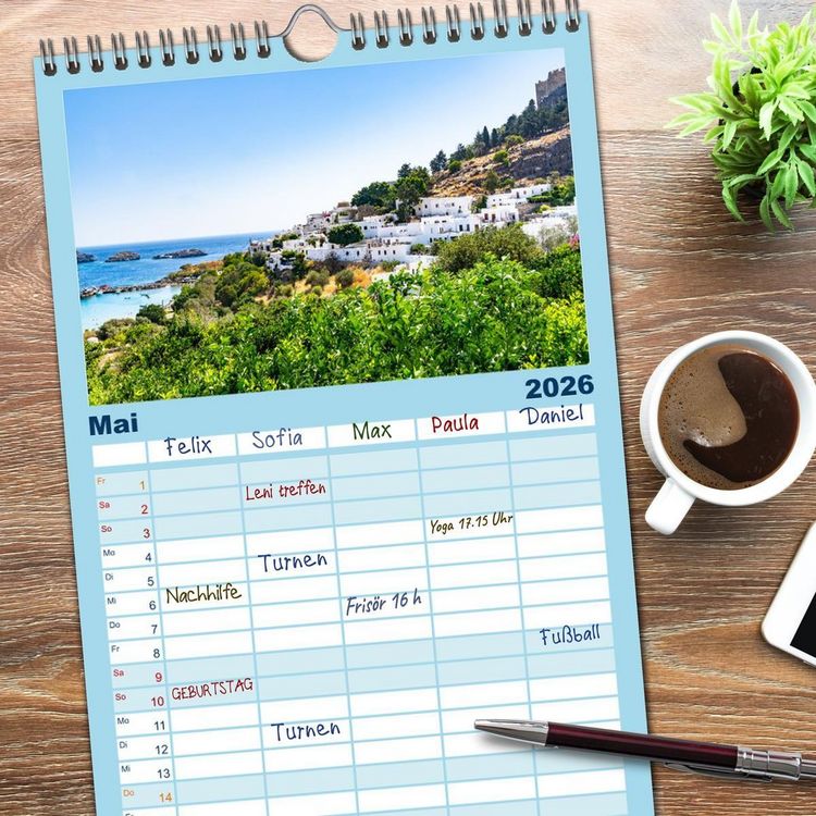 Produktbild: Familienplaner 2026 - Rhodos - eine Insel zum Verlieben mit 5 Spalten (Wandkalender, 21 x 45 cm) CALVENDO