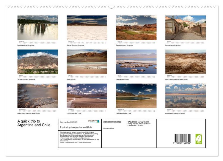 Produktbild: A quick trip to Argentina and Chile (High Quality Premium Wall Calendar 2026 DIN A2 landscape),CALVENDO 12 Month Wall Calendar