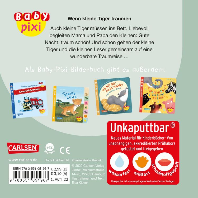 Produktbild: Baby Pixi (unkaputtbar) 94: Wenn kleine Tiger träumen