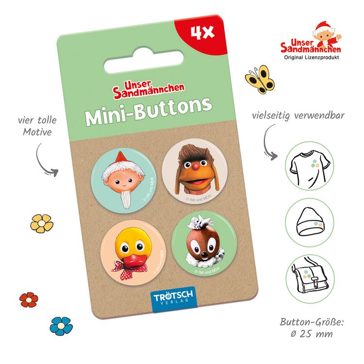 Produktbild: Tr&ouml;tsch Unser Sandm&auml;nnchen Mini-Buttons 4er Set Sandmann und Freunde