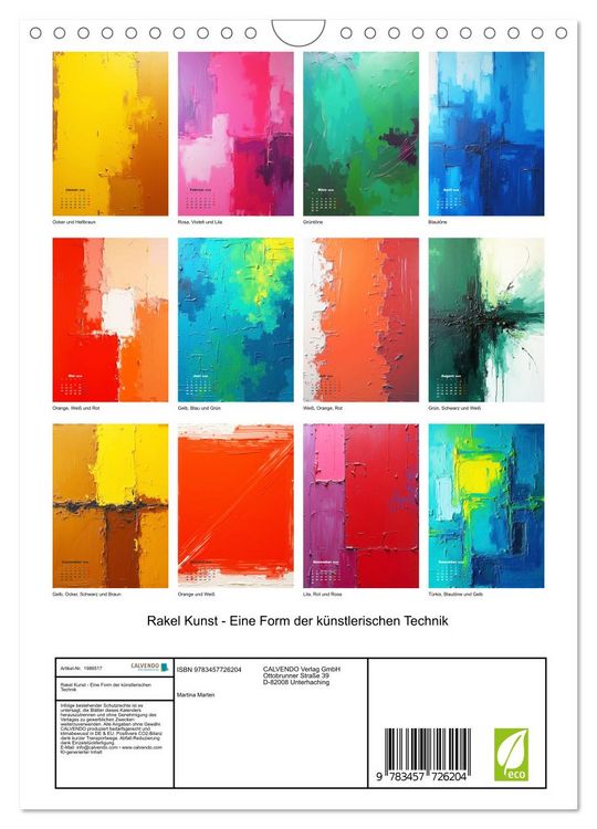 Produktbild: Rakel Kunst - Eine Form der k&uuml;nstlerischen Technik (Wandkalender 2026 DIN A4 hoch), CALVENDO Monatskalender