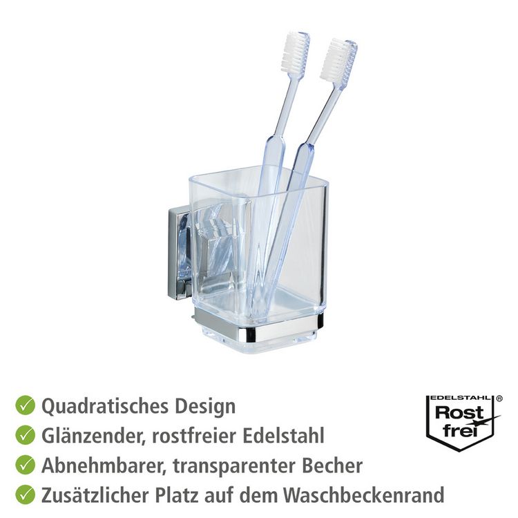 Produktbild: Vacuum-Loc&reg; Zahnputzbecher Mod. Quadro Edelstahl, Befestigen ohne bohren