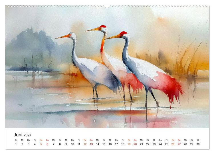 Produktbild: Kraniche zwischen Wind und Weite (hochwertiger Premium Wandkalender 2027 DIN A2 quer), Kunstdruck in Hochglanz