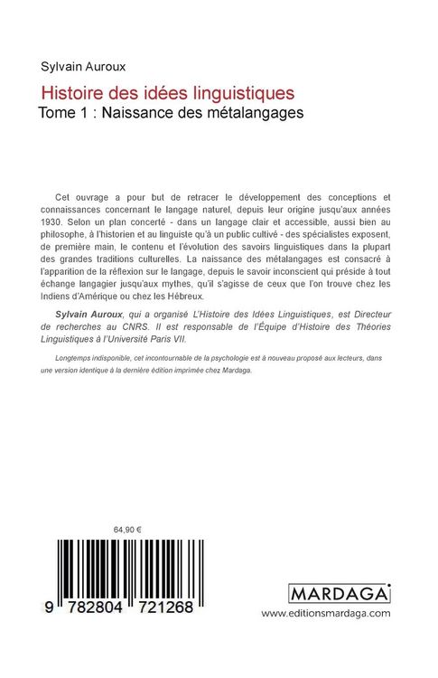 Produktbild: Histoire des id&eacute;es linguistiques