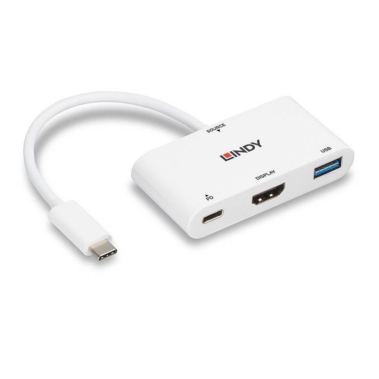 Produktbild: LINDY USB-C&reg; Adapter [1x USB-C&reg; Stecker - 1x HDMI-Buchse, USB 3.2 Gen 1 Buchse A (USB 3.0)] 43340 0.18 m
