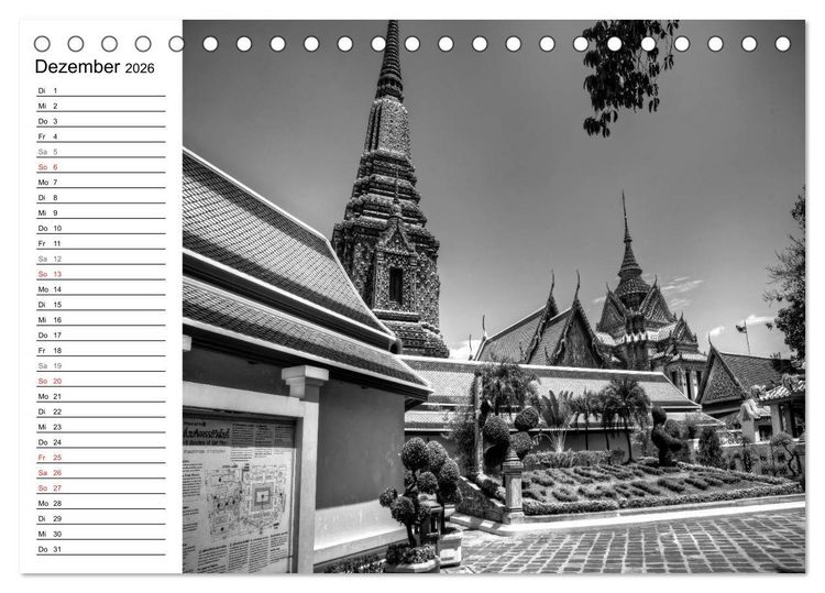 Produktbild: Bangkok Impressionen in Schwarz Wei&szlig; (Tischkalender 2026 DIN A5 quer), CALVENDO Monatskalender