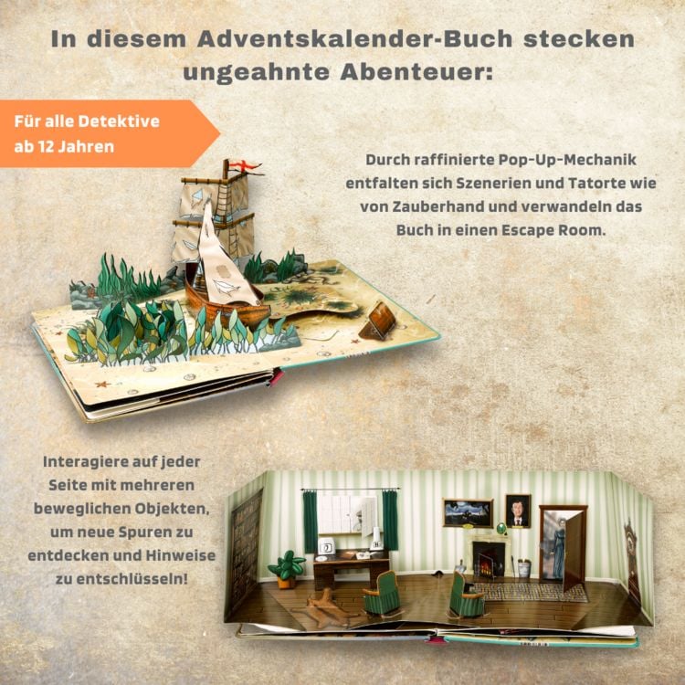 Produktbild: 24 DAYS ESCAPE 3D Pop-Up-Adventskalender&ndash; Sherlock Holmes und der Schl&uuml;ssel des Poseidon