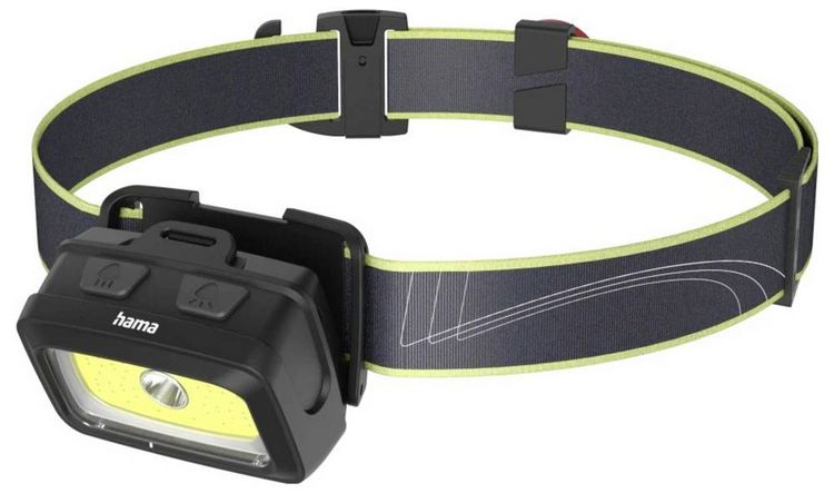 Produktbild: Hama LED-Stirnlampe "HL350", Batterien, COB, Kopflampe, Warnlicht, Pfeife,7 Modi 00228616 Stirnlampe 95 g