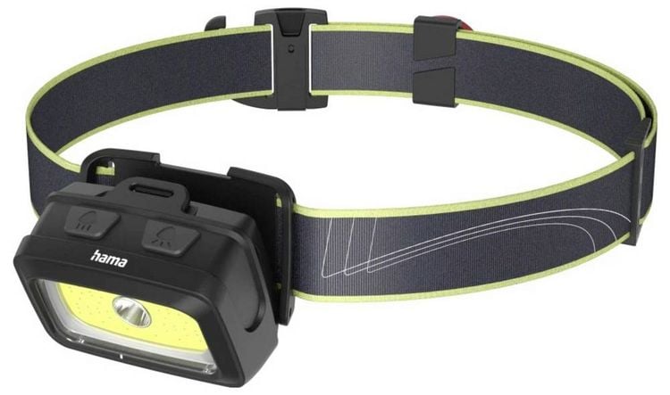 Produktbild: Hama LED-Stirnlampe "HL350", Batterien, COB, Kopflampe, Warnlicht, Pfeife,7 Modi Stirnlampe 95 g