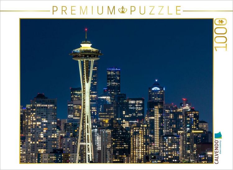Produktbild: CALVENDO Puzzle Atemberaubende Skyline von Seattle zur blauen Stunde | 1000 Teile Lege-Gr&ouml;&szlig;e 64x48cm Foto-Puzzle f&uuml;r gl&uuml;ckliche Stunden