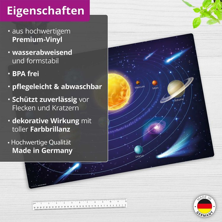 Produktbild: Cover-your-desk Schreibtischunterlage f&uuml;r Kinder Unser Sonnensystem 2 franz&ouml;sisch, aus hochwertigem Vinyl , 60 x 40 cm