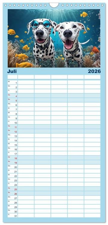 Produktbild: Familienplaner 2026 - Hunde abgetaucht mit 5 Spalten (Wandkalender, 21 x 45 cm) CALVENDO