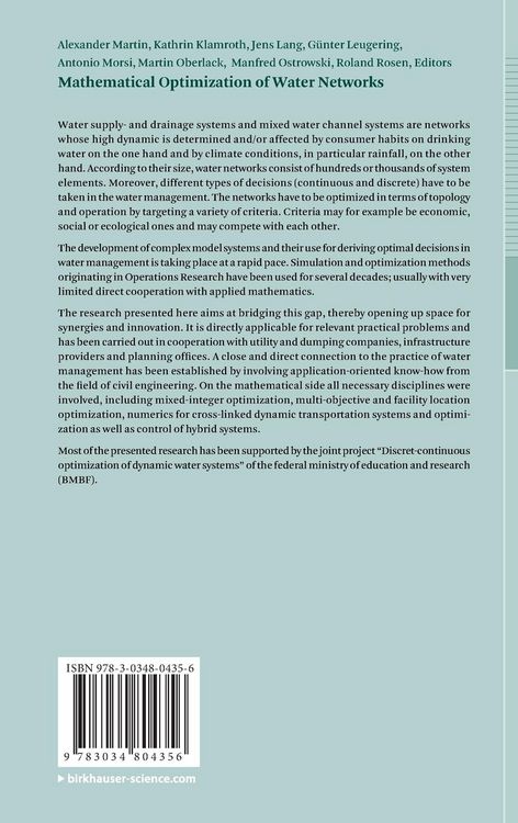 Produktbild: Mathematical Optimization of Water Networks