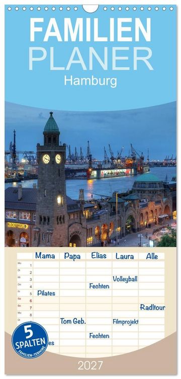 Produktbild: Familienplaner 2027 - Hamburg mit 5 Spalten (Wandkalender, 21 x 45 cm) CALVENDO