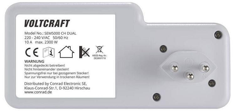 Produktbild: VOLTCRAFT SEM5000 CH DUAL Energiekosten-Messger&auml;t Kostenprognose, Alarmfunktion, Stromtarif einstellbar, Datenloggerfunktion