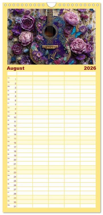 Produktbild: Familienplaner 2026 - Saitenzauber &ndash; Gitarren im Bilderklang mit 5 Spalten (Wandkalender, 21 x 45 cm) CALVENDO