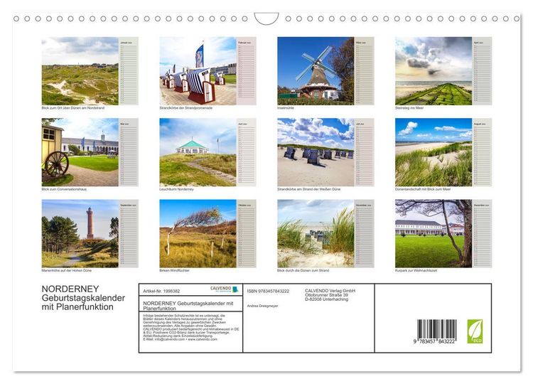 Produktbild: NORDERNEY Geburtstagskalender mit Planerfunktion (Wandkalender 2026 DIN A3 quer), CALVENDO Monatskalender