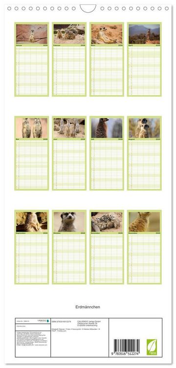 Produktbild: Familienplaner 2026 - Erdm&auml;nnchen mit 5 Spalten (Wandkalender, 21 x 45 cm) CALVENDO