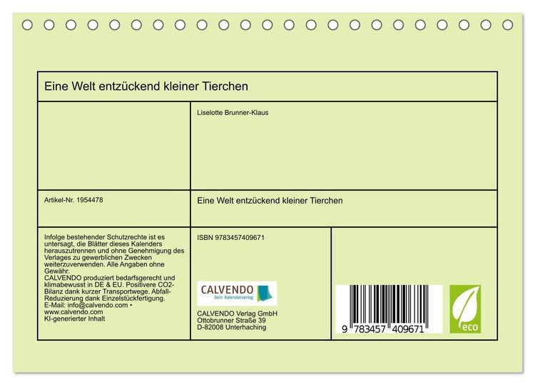 Produktbild: Eine Welt entz&uuml;ckend kleiner Tierchen (Tischkalender 2026 DIN A5 quer), CALVENDO Monatskalender