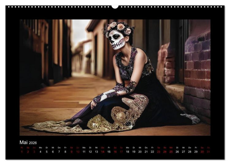 Produktbild: Festliche Dia de Muertos Portr&auml;ts (hochwertiger Premium Wandkalender 2026 DIN A2 quer), Kunstdruck in Hochglanz