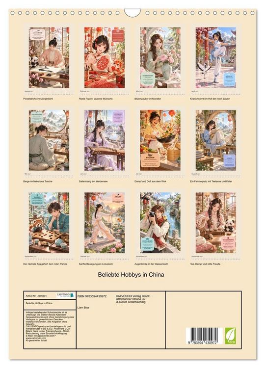 Produktbild: Beliebte Hobbys in China (Wandkalender 2027 DIN A3 hoch), CALVENDO Monatskalender