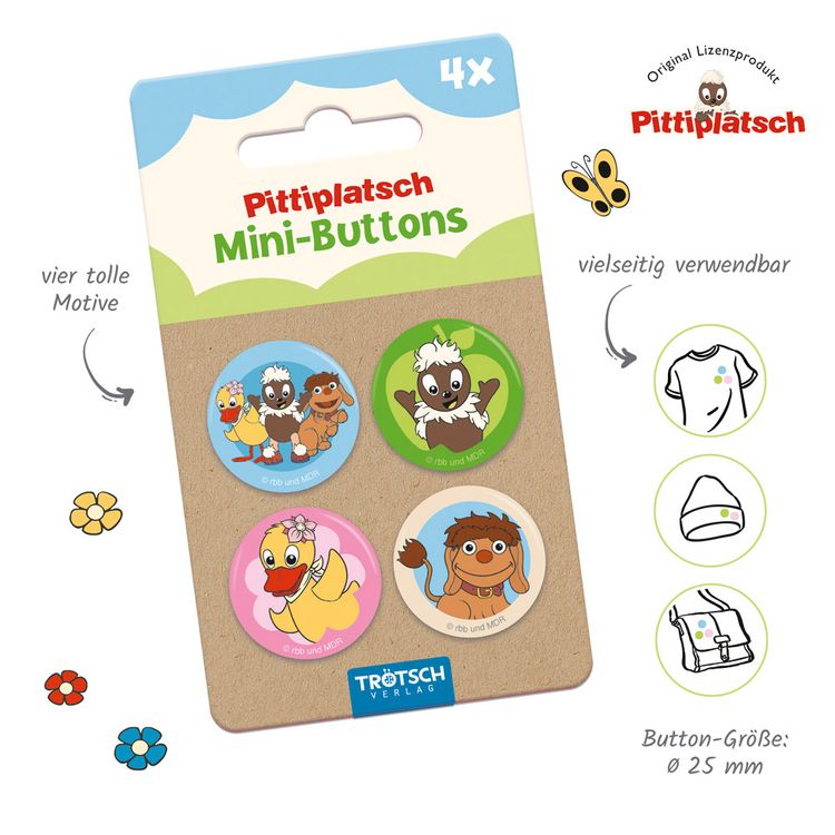 Produktbild: Tr&ouml;tsch Unser Sandm&auml;nnchen Mini-Buttons 4er Set Pitti und Freunde