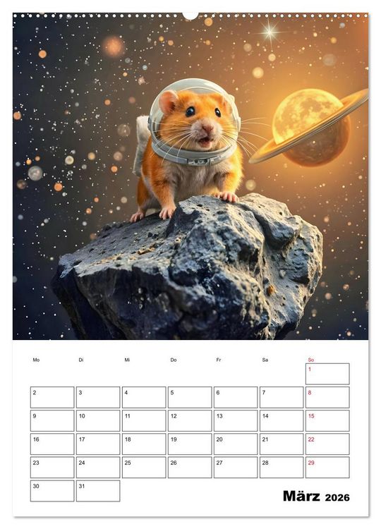 Produktbild: Space Hamster - Mit KI Hamster Astronauten im Weltall (Wandkalender 2026 DIN A2 hoch), CALVENDO Monatskalender