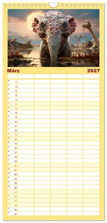 Produktbild: Familienplaner 2027 - Galaktische Wesen mit 5 Spalten (Wandkalender, 21 x 45 cm) CALVENDO