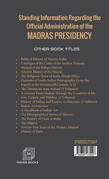 Produktbild: Standing Information Regarding the Official Administration of the MADRAS PRESIDENCY