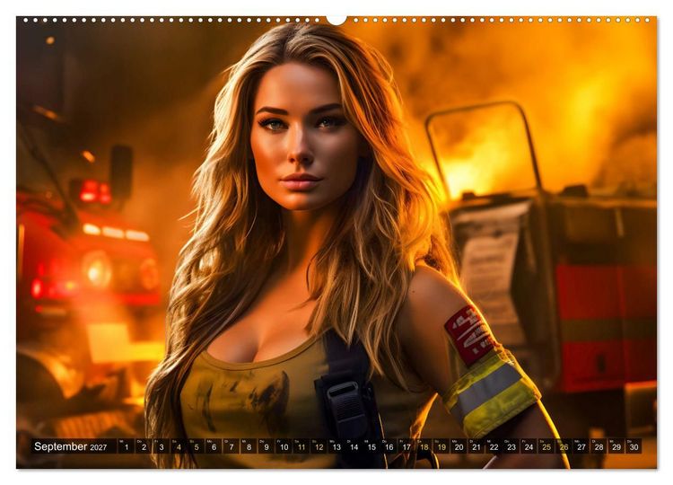 Produktbild: Sexy Feuerwehrfrauen: Hitzige Heldinnen zwischen Lippenstift und L&ouml;scheinsatz (hochwertiger Premium Wandkalender 2027 DIN A2 quer), Kunstdruck in Hochglanz