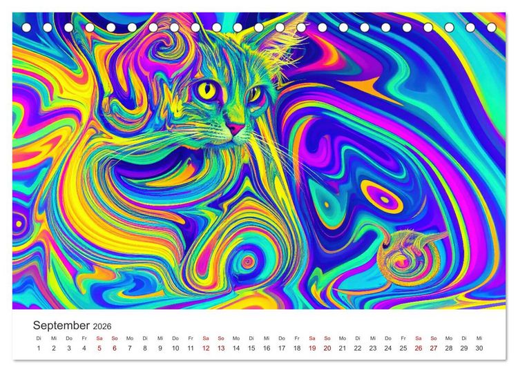 Produktbild: Kunst Katzen (Tischkalender 2026 DIN A5 quer), CALVENDO Monatskalender